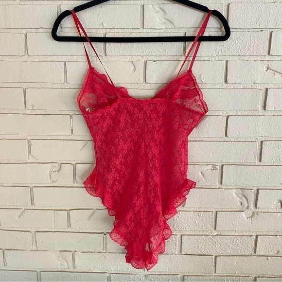 Vintage 80s Blush Lace Red Teddy Made In USA Size Small S Stretch Lingerie - Picture 5 of 7